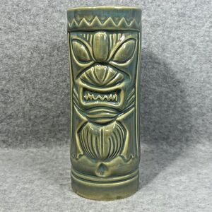 Vintage Ceramic‎ Tiki Mug Vase Jade Green MCM Barware Hawaiian Glass Cup 6.5”